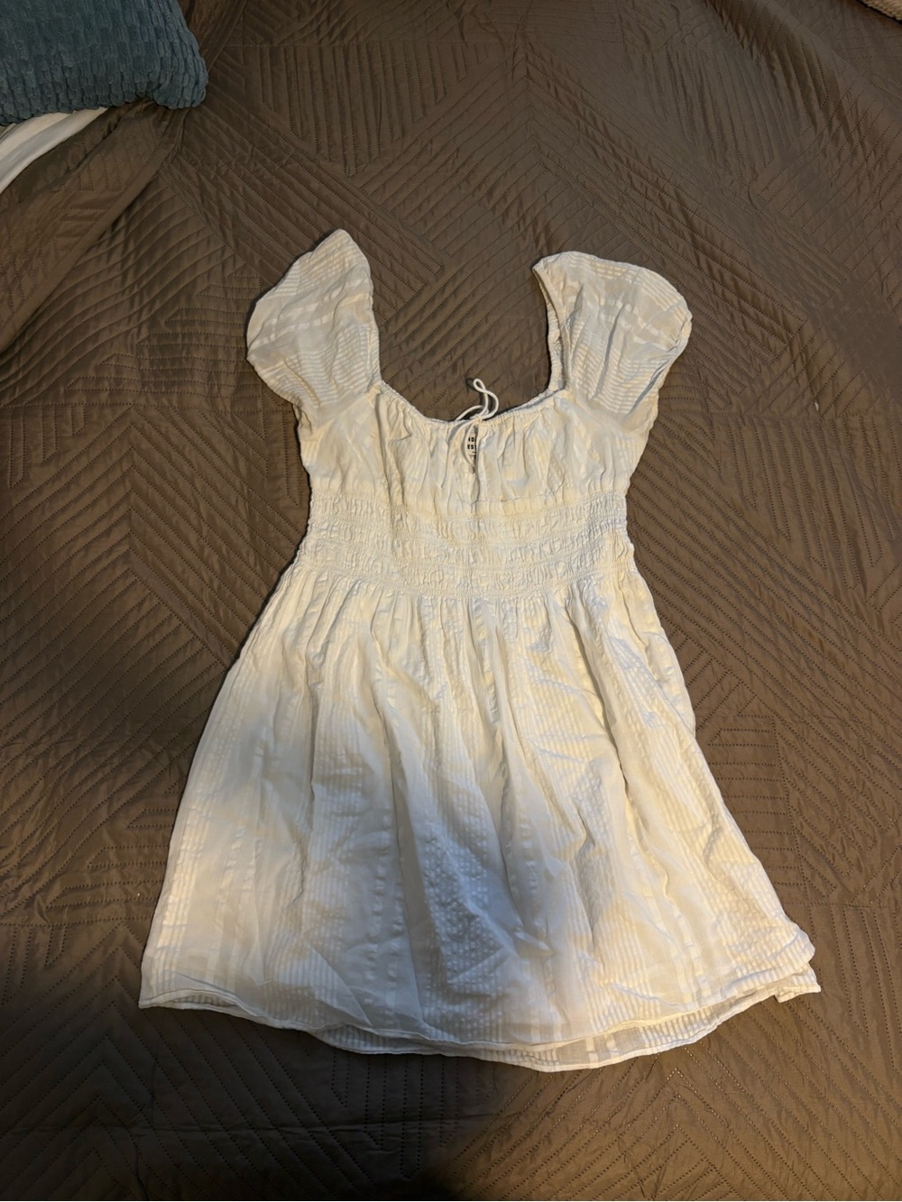 Sunday Best White Smocked Mini Dress with Puff Sleeves